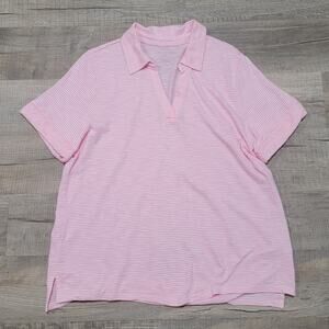 Talbots 1X Striped Short Sleeve Polo V Neck Collared Pink Jersey Cotton Knit